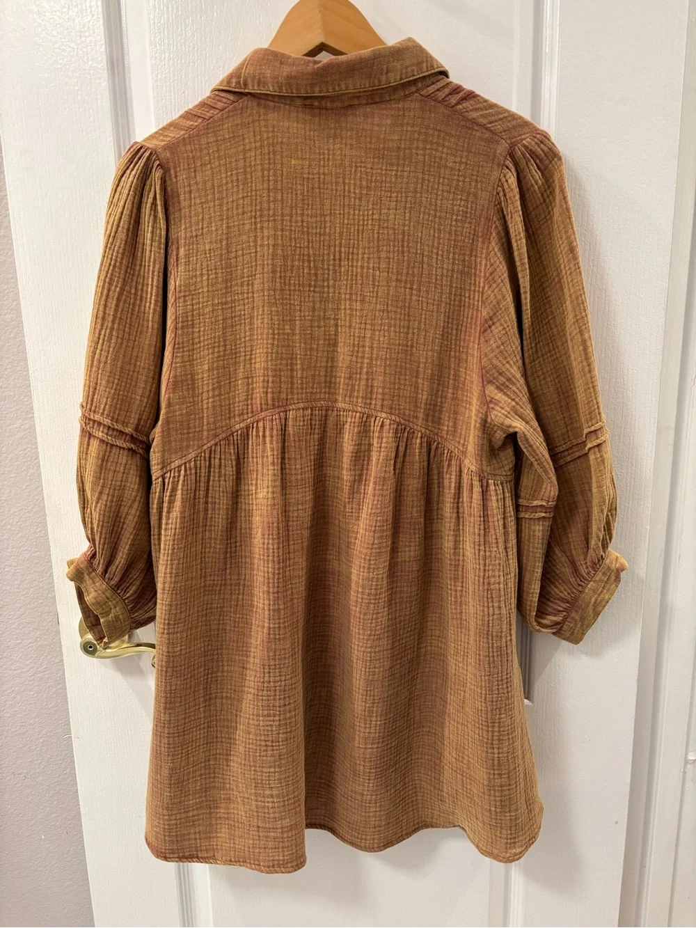 Umgee Mineral Wash Gauze Pintuck Brown Babydoll Tunic size S - Picture 4 of 9